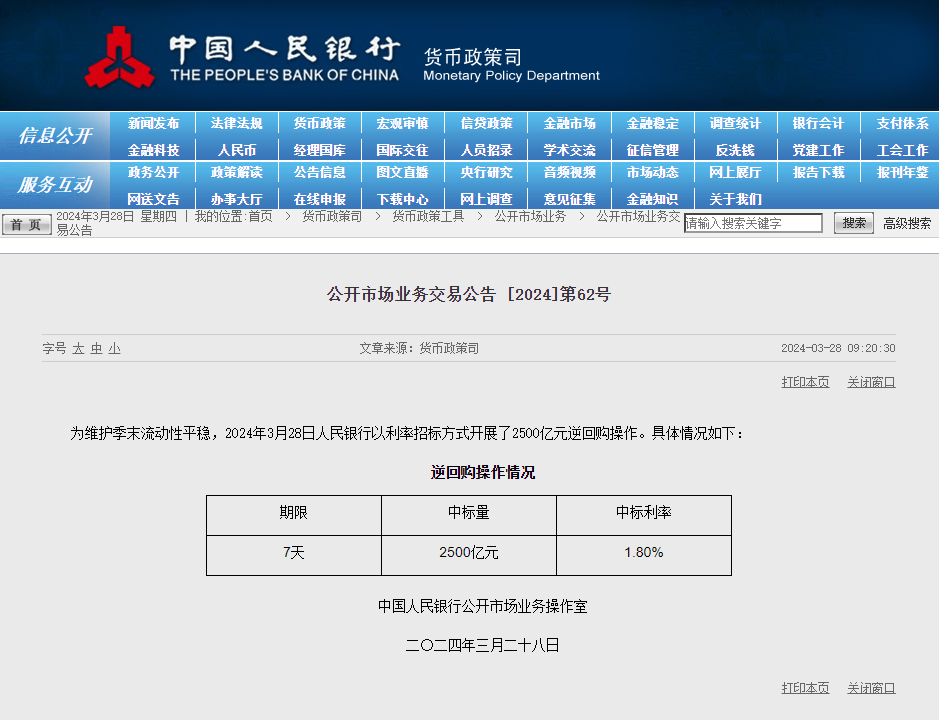 中国人民银行官网截图